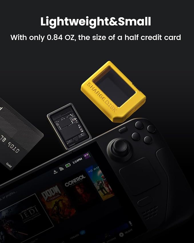 Sharge Disk M.2 NVMe SSD Enclosure with Active Cooling System, 10Gbps USB C 3.2 Gen2, Enclosure NVMe Reader Supports M Keys and Size 2230 SSDs, Yellow