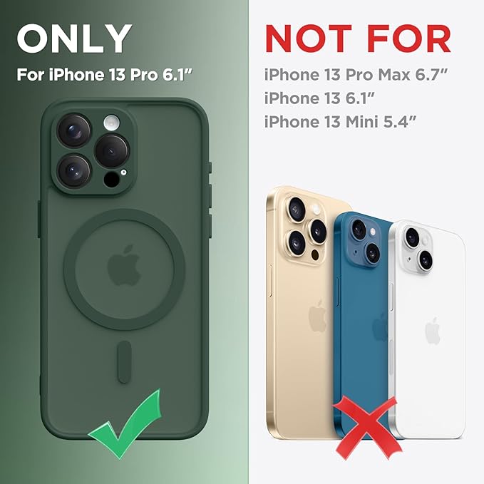 CAPRARO Magnetic for iPhone 13 Pro Case, [Compatible with MagSafe] [Full Camera Protection] Shockproof Protective Slim Translucent Matte Phone Case for iPhone 13 Pro 6.1'', Deep Green