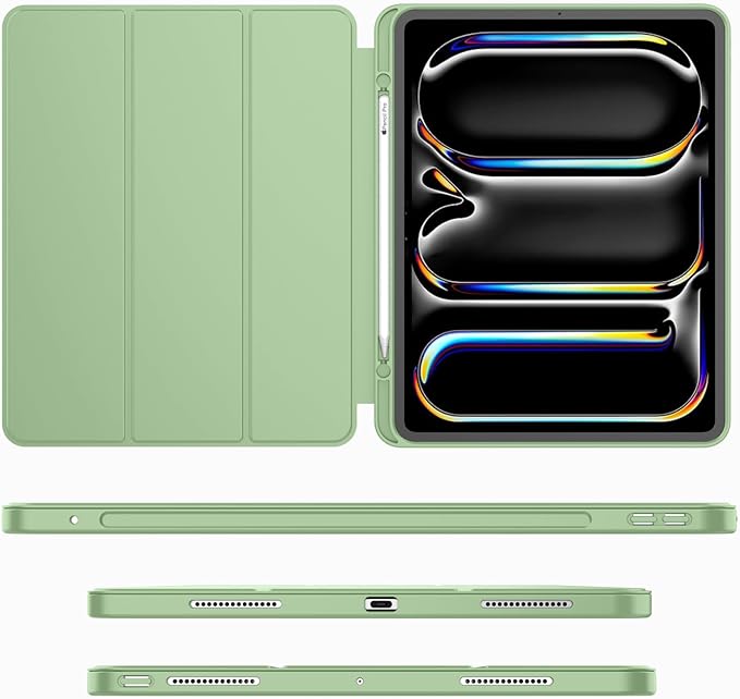 iMieet iPad Pro 13 Inch Case (M5/M4) 2025/2024 with Pencil Holder, Trifold Stand Smart Case with Soft TPU Back, Auto Wake/Sleep (Matcha Green)