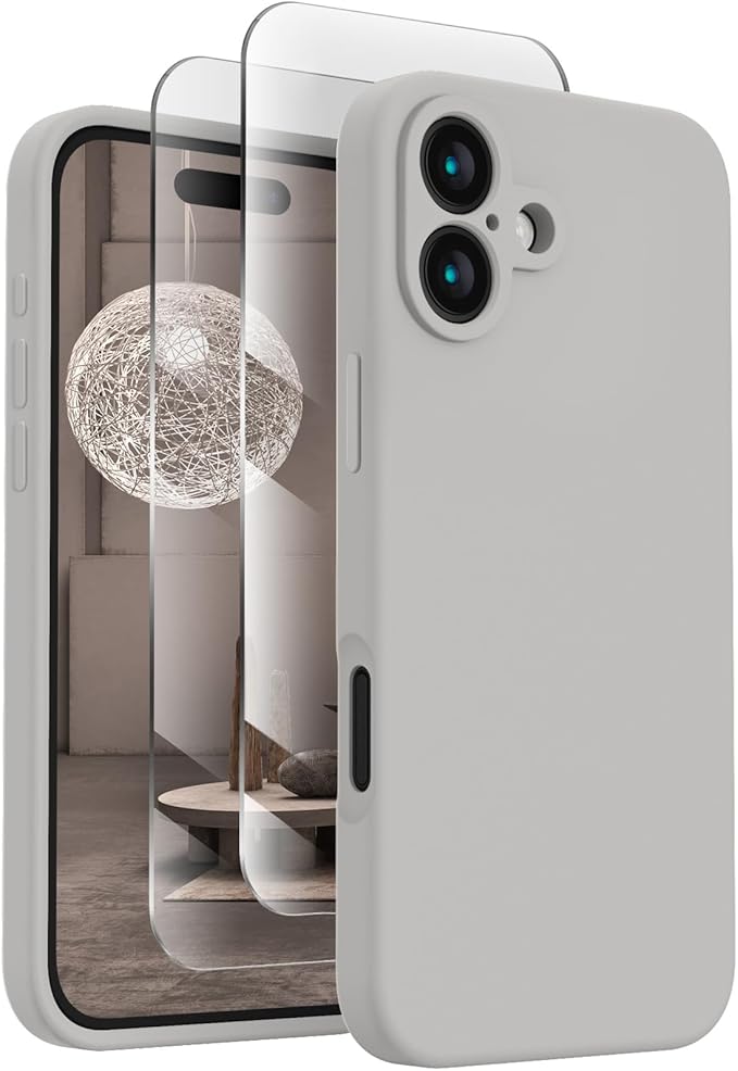 FireNova Designed for iPhone 16 Case, Silicone Upgraded [Camera Protection] Phone Case, Soft Anti-Scratch Microfiber Lining Inside, 6.1 inch, Natural Titanium