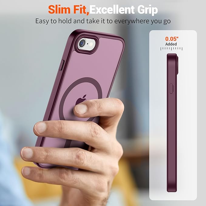 SUPFINE Magnetic for iPhone SE Case 2022 (3rd)/2020 (2nd), iPhone 8 Case (Compatible with MagSafe) (Military Grade Drop Protection) Translucent Matte Phone Case, Wine Red