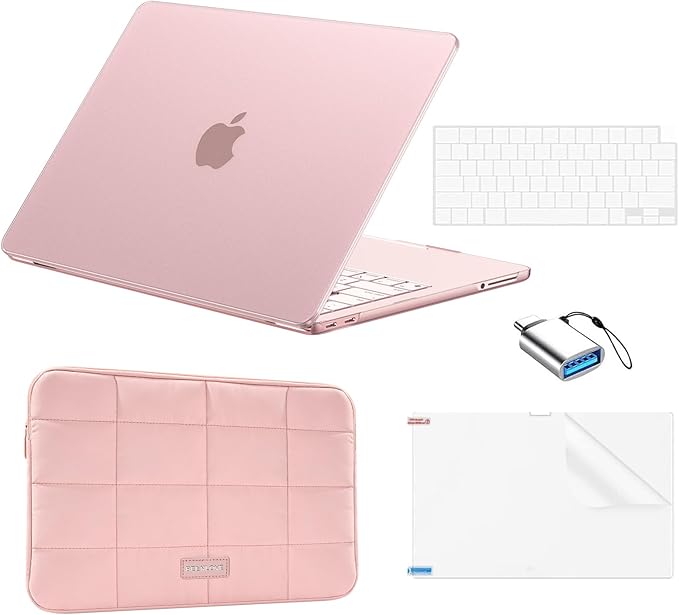 EooCoo for MacBook Neo Case 13 inch 2026 Model A3404 with A18 Pro chip, Hard Shell Case & Sleeve Bag & Type C & Keyboard Skin & Screen Film Laptop Accessories, Matte Blush