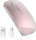 Halpilt Wireless Mouse Chargeable Portable Silent USB and Type-C Dual Mode Wireless Mouse 3 Adjustable DPI for Laptop, Mac, Android, PC (Q23S Black) (Rose Gold)