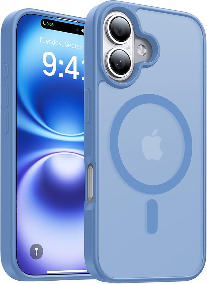 Magnetic for iPhone 16 Case, [Compatible with MagSafe][Military-Grade Drop Protection][Anti-Yellowing] Shockproof Protective Translucent Matte Cover for iPhone 16 Phone Case,Light Blue