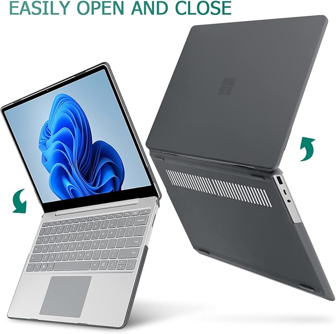 May Chen Compatible with Microsoft Surface Laptop Go 3 Go 2 Go 1 12.4 Inch Model 1943 2013 (2023 2022 2020 Release), Plastic Hard Shell Case with Screen Protector + Keyboard Cover, Matte Black
