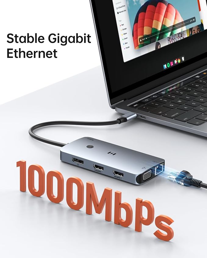 USB C Docking Station Dual Monitor Adapter, Selore Laptop Docking Station 3 Monitors Quad Display with 2 HDMI, DP, VGA, Ethernet, 3 USB A&C 3.0, 100W PD, USB C Hub Dongle for DELL, HP and More