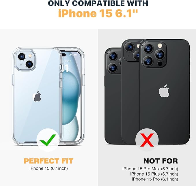 Diaclara Designed for iPhone 15 Case, Full Body Rugged Case with Built-in Touch Sensitive Anti-Scratch Screen Protector, with Camera Lens Protector for iPhone 15 6.1" (Clear)