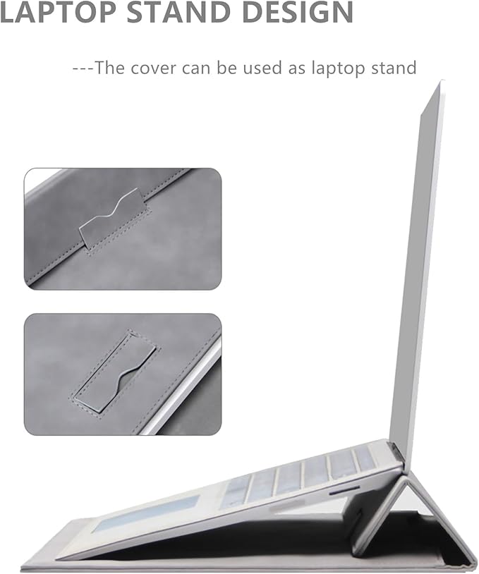 Megoo 15" Slim Laptop Sleeve PU Case with Stand for MacBook Air 15.3"/Pro 16.2", Samsung Galaxy Book 15.6", Microsoft Surface Laptop 7/6/5/Book 15.6", Carry Case for 15" 16" Chromebook Notebook(Gray)