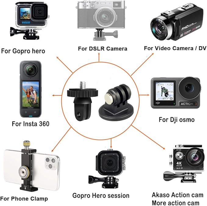 Action Camera Tripod Mount Adapter 1/4"-20 Conversion Adapter Converter Compatible with Gopro DJI Osmo Insta360 Sjcam Akaso for Tripod and Other 1/4 Accessories