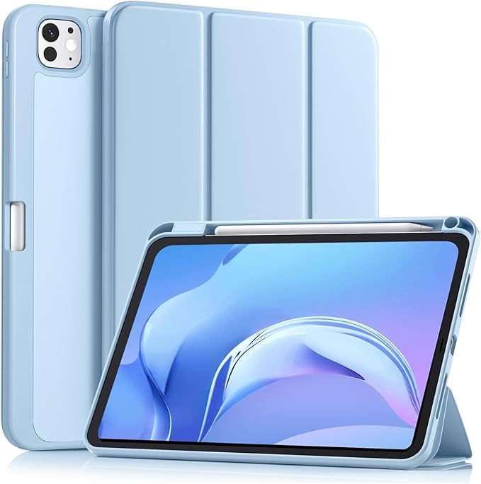Akkerds for iPad Pro 11 Inch Case (M5/M4) 2025/2024 6th/5th Generation with Pencil Holder, for iPad Pro Case 11 Inch with Trifold Stand Protective Cover/Soft TPU Back, Auto Wake/Sleep, Sky Blue