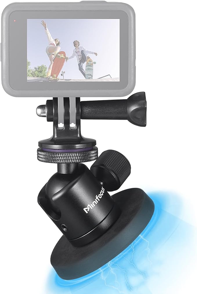 Magnetic Camera Mount for Action Camera, Super Strong Rubber Magnet with 360° Rotation Ball Head, 1/4"-20 Male Thread Screw, Magnet Camera Stand for GoPro, Insta 360, DJI Osmo Action Nano