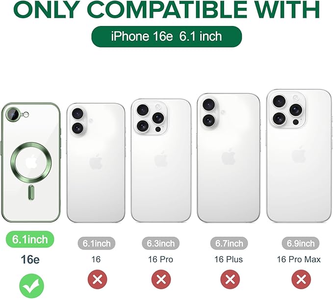 Hython Magnetic Clear for iPhone 16e Case with Camera Lens Protector [Compatible with MagSafe] Luxury Plating Edge Slim Soft TPU Cover Protective Phone Case for iPhone 16e 6.1", Deep Green