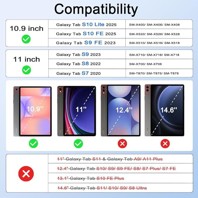 for Samsung Galaxy Tab S10 Lite 5G/ S10 FE/ S9 FE/ S9/ S8/ S7 Case (10.9''/11''), Shockproof Drop Protective Cute Cover for Kids Boys w/Pencil Holder Stand Carrying Shoulder Strap, Red Black