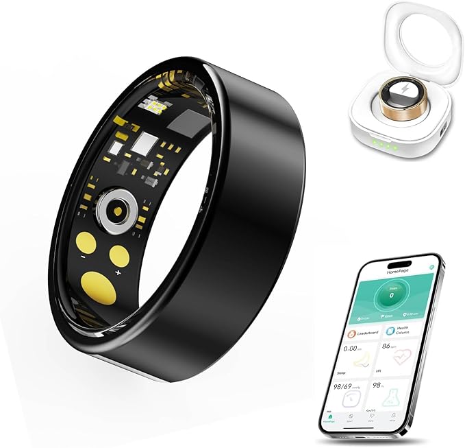 Smart Ring for Men & Women, Fitness and Health Tracker with Sleep Monitoring, Steps Counting, Daily Wellness Insights, IP68 Waterproof, No Subscription, Compatible with App (Black, 10)