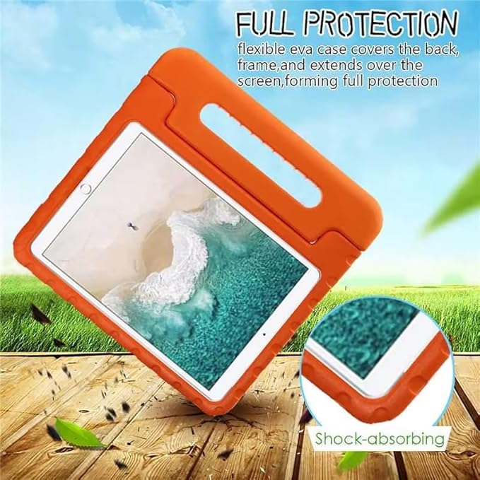 Kids Case for iPad Pro 10.5" 2017 & iPad Air 3rd Gen 10.5 inch 2019, with Rotating Handle/Stand Soft Shockproof EVA Drop Proof Lightweight Kids Girl Boy Kickstand Protective Cover,Orange