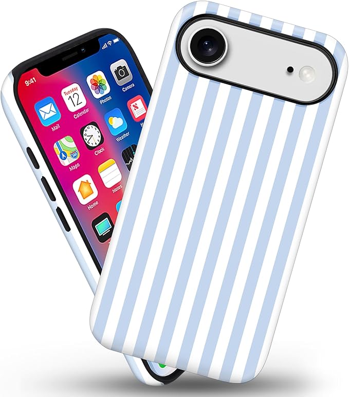 Magnetic for iPhone 17 Air Case Cute Stripes Phone Case, Shockproof Slim TPU and Hard PC Protective Phone Cover Compatible with MagSafe Designed for Women Girls, Blue and White