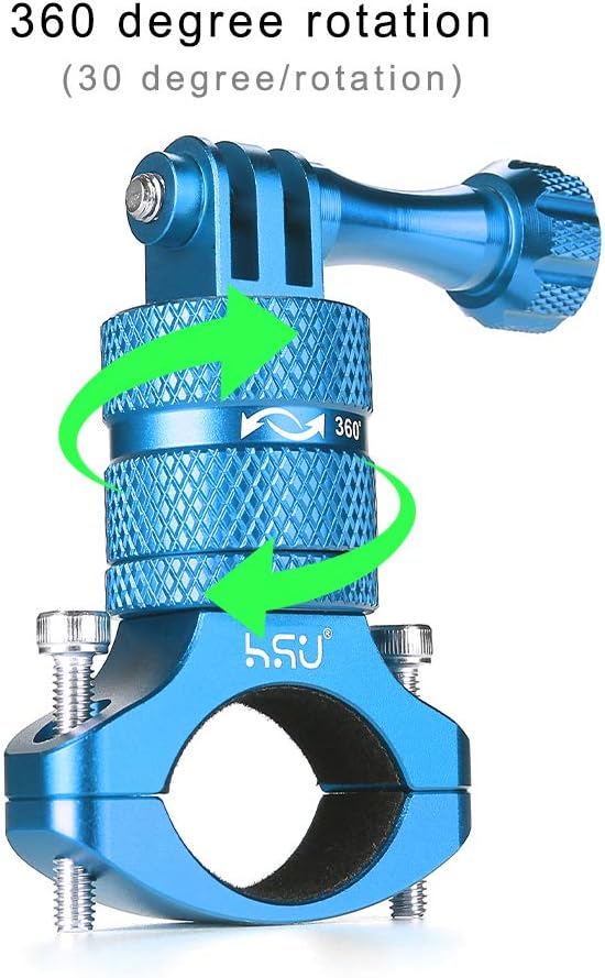 HSU Aluminum Bike Bicycle Handlebar Mount for Gopro Hero 13/12/11/10/9/8/7/6/5/4 Session SJCAM AKASO Campark and Other Action Cameras, 360 Degrees Rotary Mountain Bike Rack Mount (Blue)