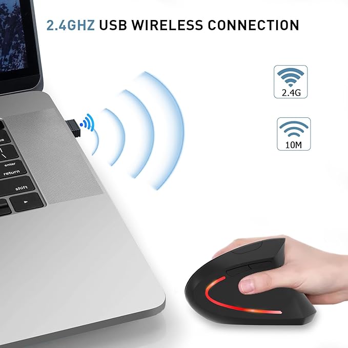 Wireless Ergonomic Mouse, 2.4G Wireless Vertical Ergo Mouse, 800/1200/1600 Adjustable DPI,6 Buttons Ergonomic Mouse for Laptop/MacBook/PC/Desktop-Black