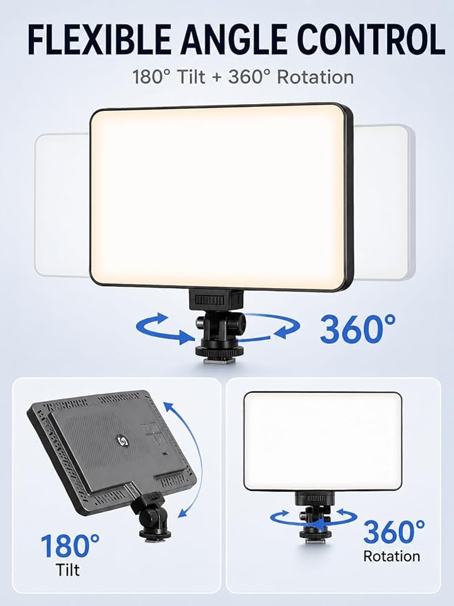 LED Video Light Panel, Dimmable DSLR Camera Light for Pictures Photo Video Recording with 4000mAh Rechargeable Battery, Cold Shoe, 240pcs Lamp Beads, CRI>95 2700K-6500K for Photography Live Streaming