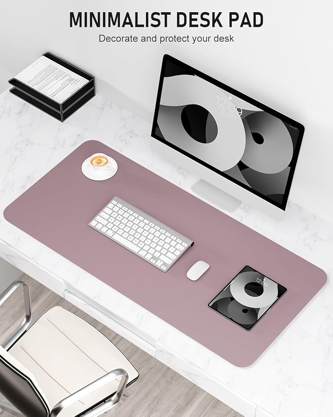 Desk Pad, 30" x 14" PU Leather Non-Slip Desk Mat Large Mouse Pad for Desktop, Waterproof Laptop Computer Writing Mat for Office, Home, Work, Gaming, Dark Pink