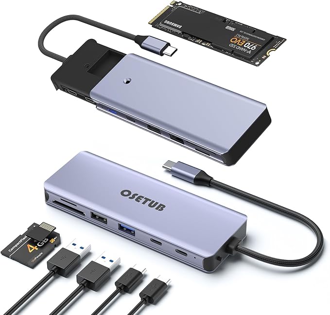 7-in-1 USB C Hub with M.2 NVMe SSD Enclosure, 10Gbps USB-C/3.1 Gen2, 100W PD, USB 2.0, PCIe 3.0 Support for MacBook Pro & Type-C Devices