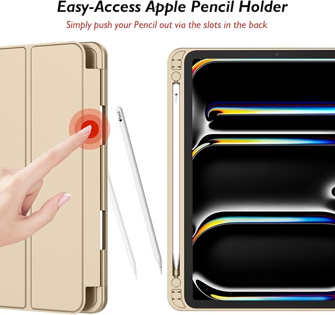 iMieet iPad Pro 13 Inch Case (M5/M4) 2025/2024 with Pencil Holder, Trifold Stand Smart Case with Soft TPU Back, Auto Wake/Sleep (Champagne Gold)