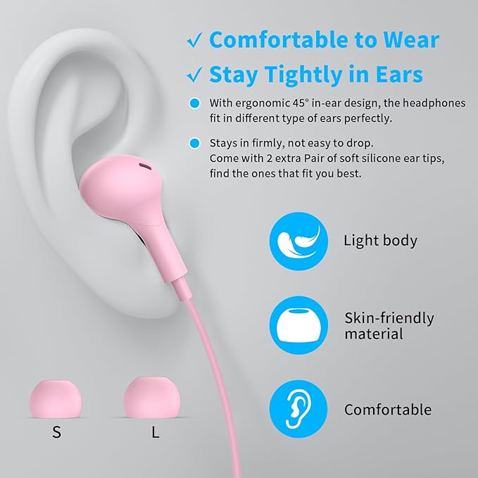 USB Headphones with Microphone for Laptop,7.5ft Magnetic Wired Earbuds Noise Canceling in-Ear Earphones with Mute Mic Volume Control Stereo Bass for PC Desktop Dell HP Acer Laptop,School,Women/Girl