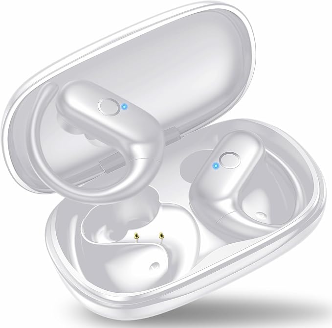 xiwxi Wireless Earbuds Bluetooth Headphones,Over Ear Buds for Sport with Deep Bass Sound,60Hrs Playtime Earphones Designed Comfort Fit with Earhooks for Running,Meeting,Workout-White