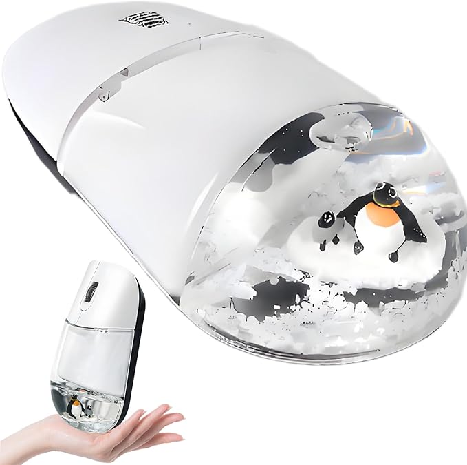 Wireless Mouse -Cute Clear Aqua Design, Water Mouse with Optical Precision, Silent Clicks, Lightweight & Floating Animal Transparent Retro Style for Home Office, Great for Kids & Adult(Penguin-White)