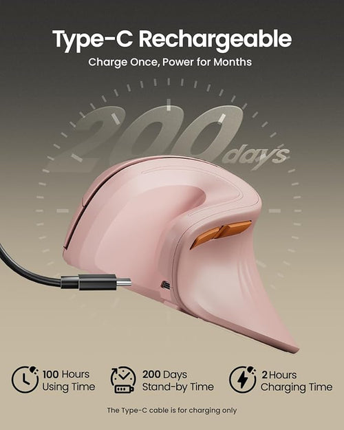 ProtoArc Ergonomic Mouse, EM11 NL Bluetooth Rechargeable Wireless Vertical Mouse, 3 Multi-Device Connectivity for Computer/PC/Laptop, 2.4GHz USB-A Optical Mice for Windows, Mac OS, Pink