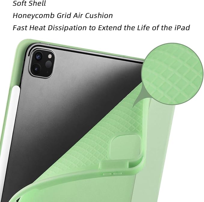 Case for iPad Pro 12.9 Case 6th/5th/4th Generation (2022/2021/2020) with Pencil Holder [Apple Pencil Wireless Charging] Soft TPU Smart Trifold Stand Protective Cover (Light Green)