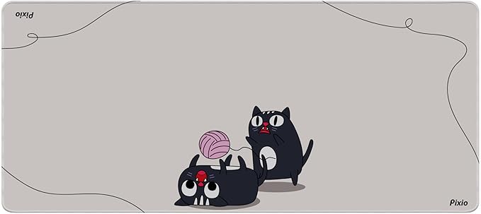 Pixio Mouse Pads - 36 x 16 inch XXL Playful Cats (Center) Beige Multifunctional Large Desk Mats for Gaming, Office, Desktop Anti-Slip Waterproof Washable Computer Mouse Mat