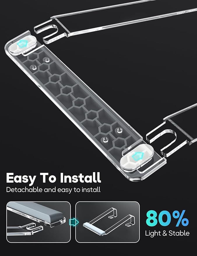 JCZT Clear Acrylic Laptop Stand for Desk, with Wrist Rest, Ergonomic Detachable Mount Compatible with 10-17'' All Laptops Such as MacBook Air Pro/HP/Dell/Lenovo