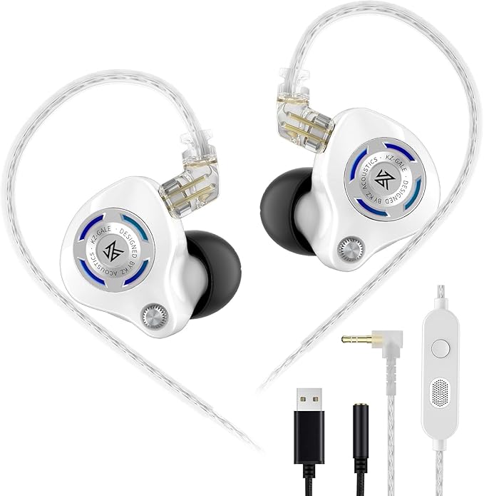 KZ Gale Wired Earbuds with Microphone, HiFi Deep Bass Comfort-Fit Ear Buds for Gaming, Super-Linear Driver IEM for Gaming, Compatible for PC, PS5, PS4, Nintendo, Switch, Steam Deck (3.5, White)