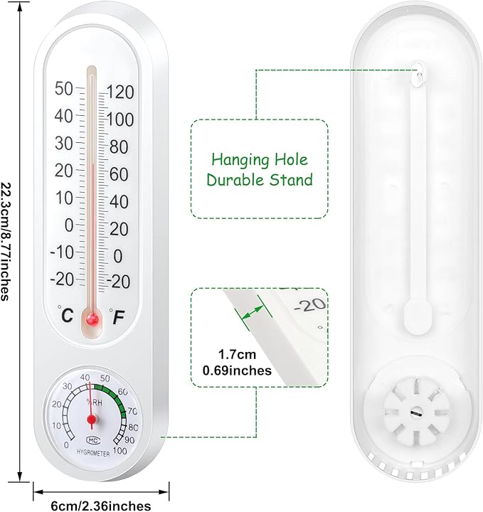 Leinuosen 5 Pcs Indoor Outdoor Wall Thermometer Humidity Meter Vertical Thermometer and Hygrometer Wireless Temperature Humidity Gauge Meter with Fahrenheit/Celsius for Patio Garden