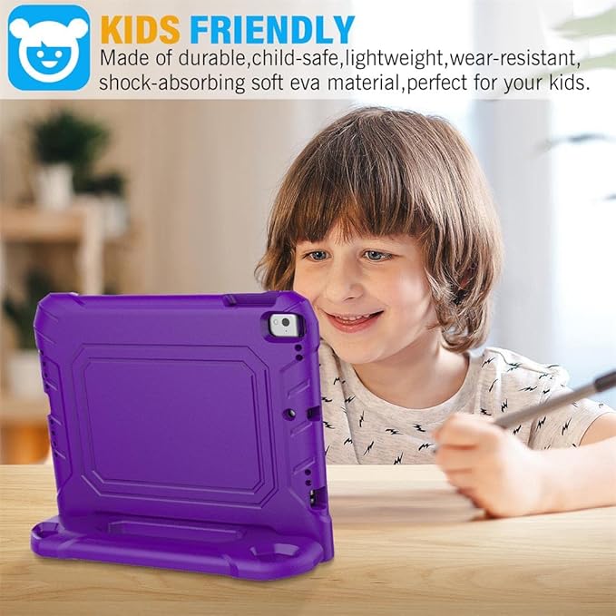 SUPLIK Kids Case for iPad 5th/6th Generation (9.7 inch, 2017/2018), iPad Air 1 & Air 2 & Pro 9.7 Case with Screen Protector, Durable Shockproof Protective Cover with Handle Stand, Purple