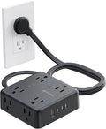 TROND Surge Protector Power Strip, 5FT Flat Plug Extension Cord with 8 Outlets & 4 USB Ports (3 USB C), 1625W, Wall Mount Outlet Extender for Home Office Dorm Room Essentials, Black