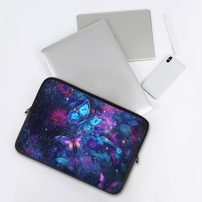 Butterfly Flower Laptop Sleeve 13 inch Lap Top Case for Women Girls Galaxy Computer Sleeve Slim Laptop Protector with Multiple Uses Laptop Carrying Case Briefcase