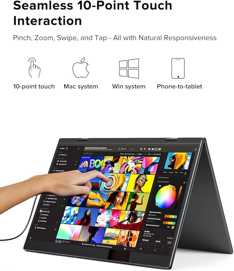 UPERFECT Delta Pro Touch Portable Monitor, 16" 2K Laptop Screen Extender, Touchscreen Dual Monitor with Stylus, First Pressure-Sensitive Touch Display, Stacked Folding Vertical Dual Screen with Stand