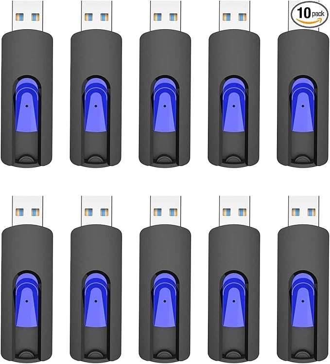JUANWE 32GB Flash Drive 10 Pack 3.0 USB Thumb Drive Retractable Slide Memory Sticks for Computers Bulk USB Jump Drive Data Storage Pen Drive Blue