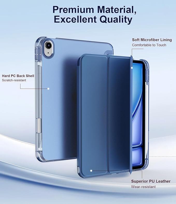 TiMOVO Case for iPad Air 11 Inch M4 2026/M3 2025/M2 2024, iPad Air 5th Generation 2022/4th Gen 2020 10.9 Inch with Pencil Holder, Stand Cover with Translucent Back, Auto Wake/Sleep, Navy Blue