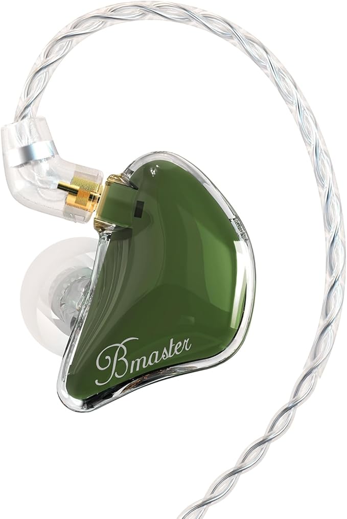 BASN Bmaster in Ear Monitor Headphones for Musicians, Hybrid Triple Drivers Dynamic Earbuds, Sound Isolating Earphones with 2 Detachable MMCX Cables (Olive)
