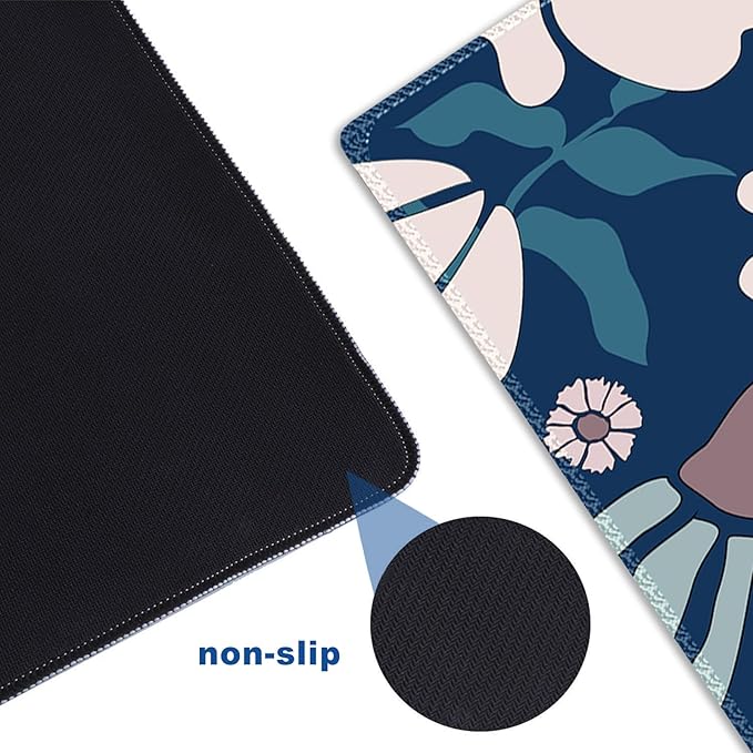 ARTSO Large Mouse Pad, Cute Blue Desk Mat for Desktop,Desk Pad Waterproof Gaming Mousepad for Women Girls, Art Leaf Flower Computer Protector Writing Pad for Office Home
