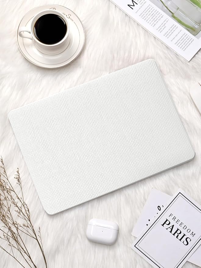 Seorsok Compatible with MacBook Pro 16inch Case 2026-2021 M5 M4 M3 M2 M1 A3429 A3428 A3403 A3186 A2780 A2485,Elegant Fabric Leather Plastic Hard Shell Case&Keyboard Cover,White Woven No Logo Cutout