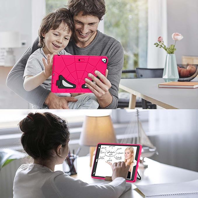 AKABEILA Compatible with Apple iPad 10.2 7th 8th 9th(2019/2020/2021) Tablet Case，Lightweight Shockproof Rugged Protective Cover with Kickstand for Kids Children Boys Babies Strawberry Black