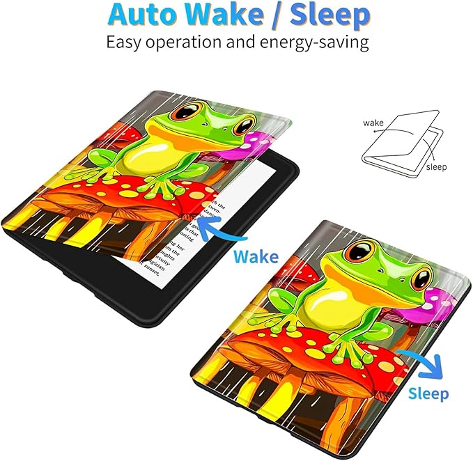for Kindle Scribe 10.2 Inch 2022/2024 Released Tablet Case, Slim Kickstand Stand Leather Smart Cover with Auto Wake/Sleep, Green Frog Mushroom