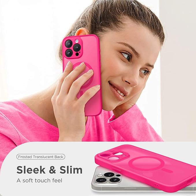 CAPRARO CAPRRO Magnetic for iPhone 13 Pro Max Case, [Compatible with MagSafe] [Full Camera Protection] Shockproof Protective Slim Translucent Matte Phone Case for iPhone 13 Pro Max 6.7'', Hot Pink