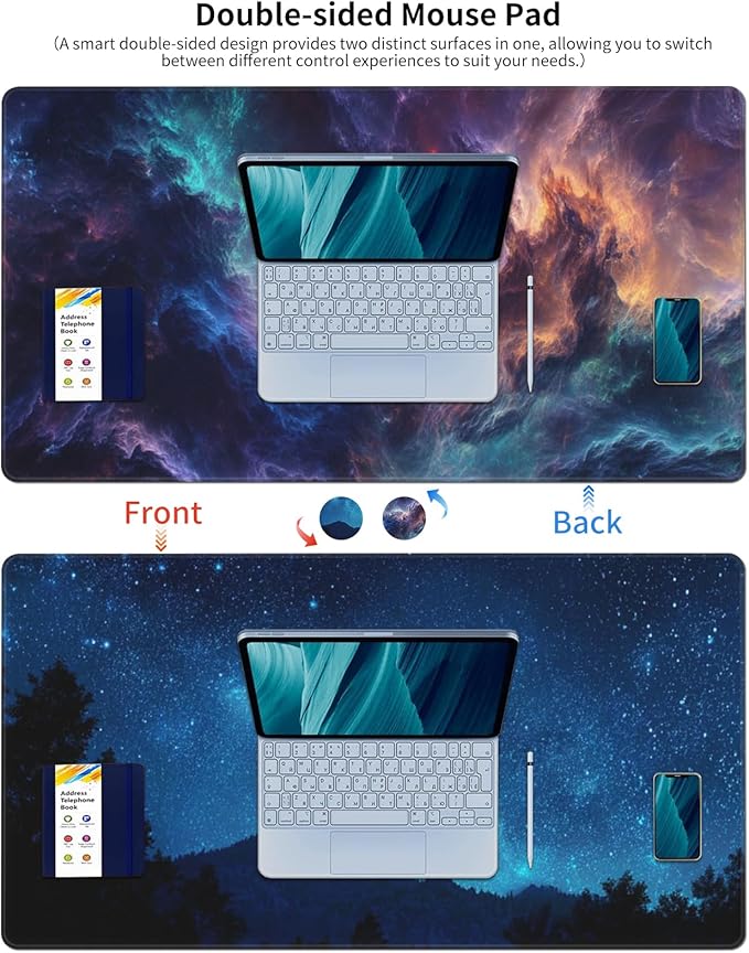 AQQA Gaming Mouse Pad, Large Dual-Sided Mousepad, Keyboard Mouse Mat, Desk Pad with Stitched Edges for Office Home and Game, 31.5x15.7inch, Dazzling Galaxy