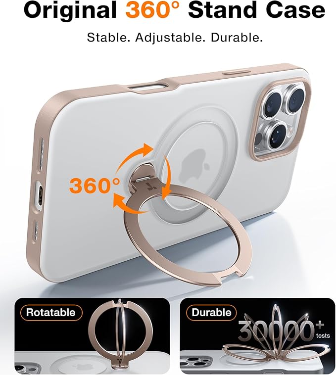 TORRAS 360 Spin Magnetic Stand for iPhone 16 Pro Max Case, Fit for MagSafe, Military Grade Protective Ostand Case for 16 Pro Max Phone Case with Stand Rotatable, Desert Pink 6.9 inch
