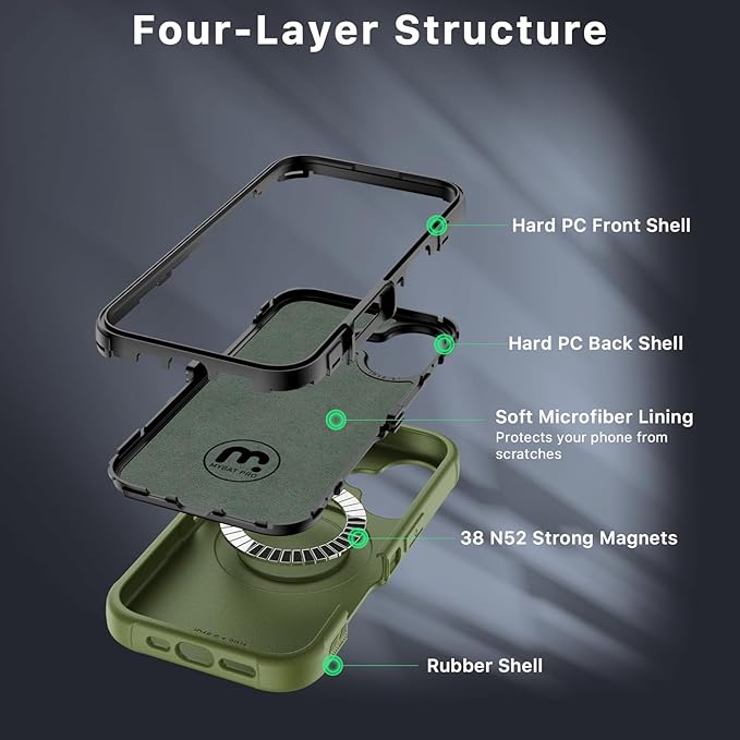 M MYBAT PRO Maverick Series for iPhone 16 6.1 Case with Belt Clip Holster,[Compatible with Magsafe] w/Screen Protector,Anti-Drop,Shockproof,with 360°Rotating Kickstand,Heavy Duty Protection